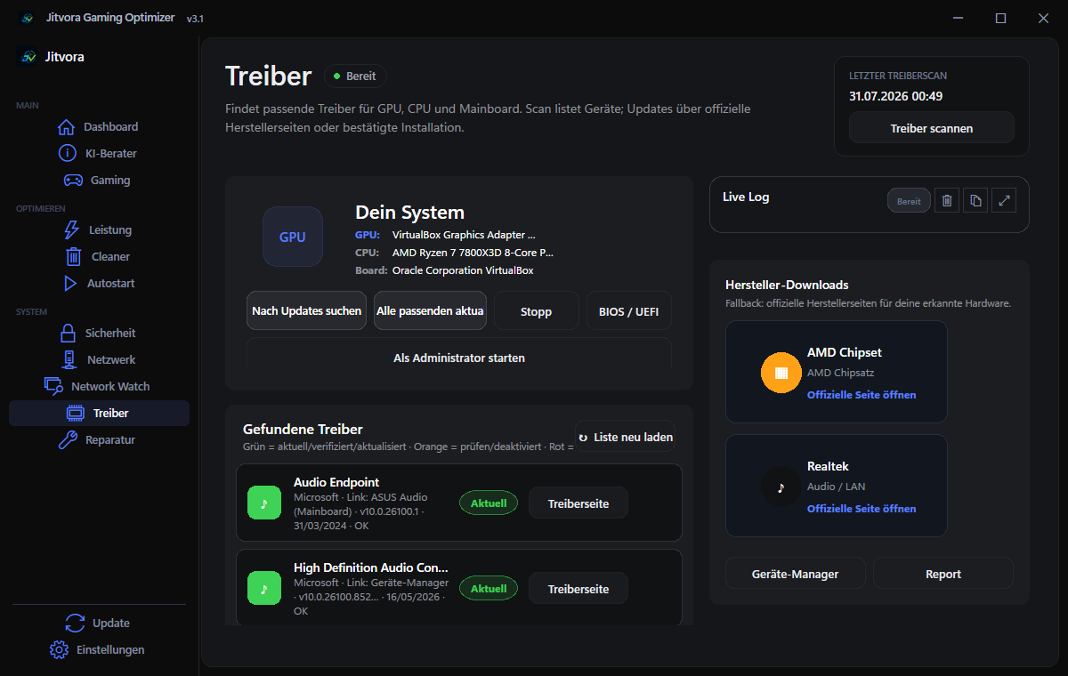 Jitvora driver check: detected hardware with the source for every driver update
