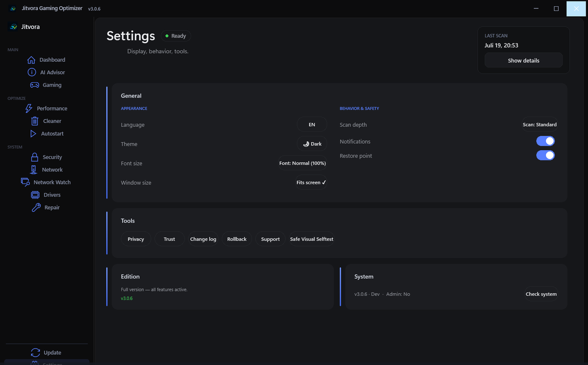 Jitvora Settings